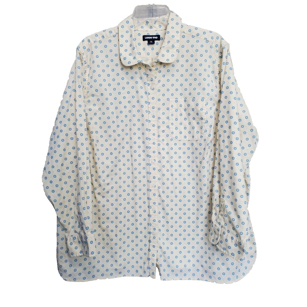 Lands' End Women's Yellow Geo Print Long Sleeve Button-Up Tunic Size 2X 20W-22W